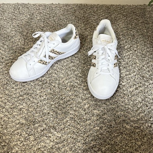 Adidas Grand Court 2.0 Womens Athletic Sneakers Shoes Size 9 White Leopard Print - Picture 3 of 10